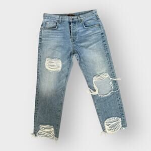 7 for all Mankind distressed high waistedted straight jeans